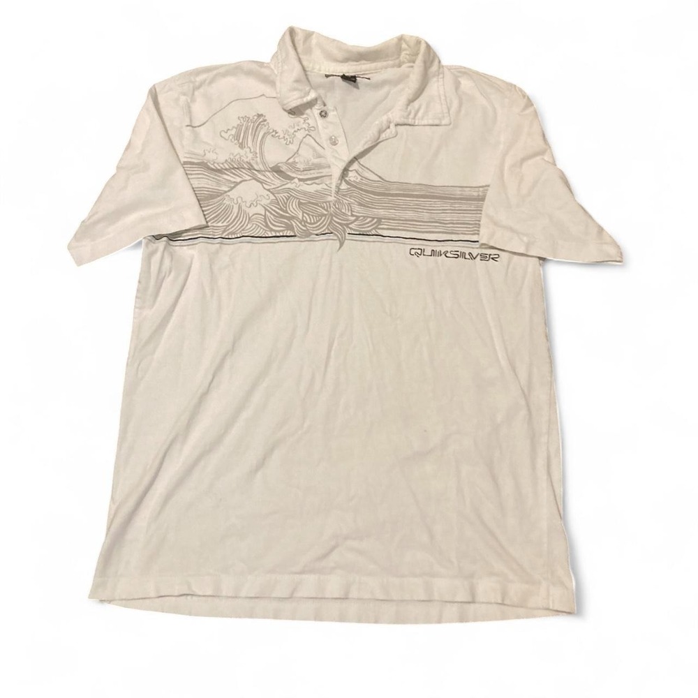 Quiksilver white graphic short sleeve polo shirt vtg y2k surf Men's L/22